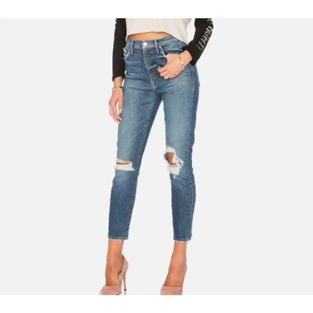 Mother Denim The Swooner Crop Distressed Jeans Size 26
